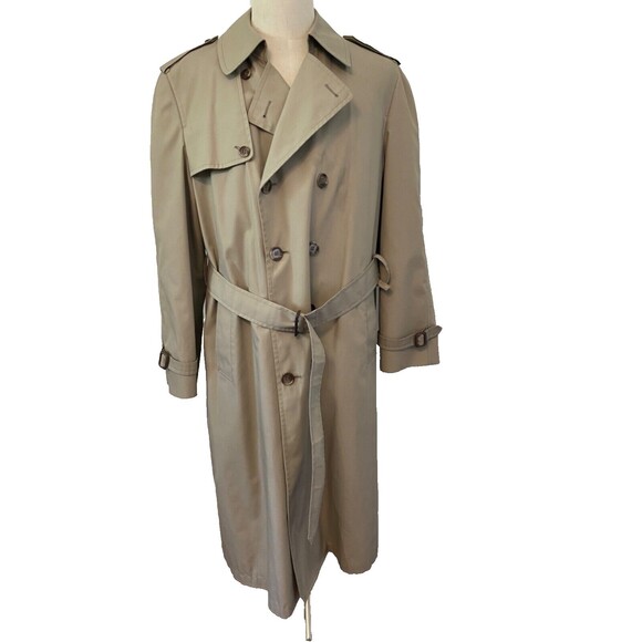 Vintage LONDON FOG Men’s 40 Reg - Double Breasted Trench Coat Belted Liner Beige - Picture 1 of 16